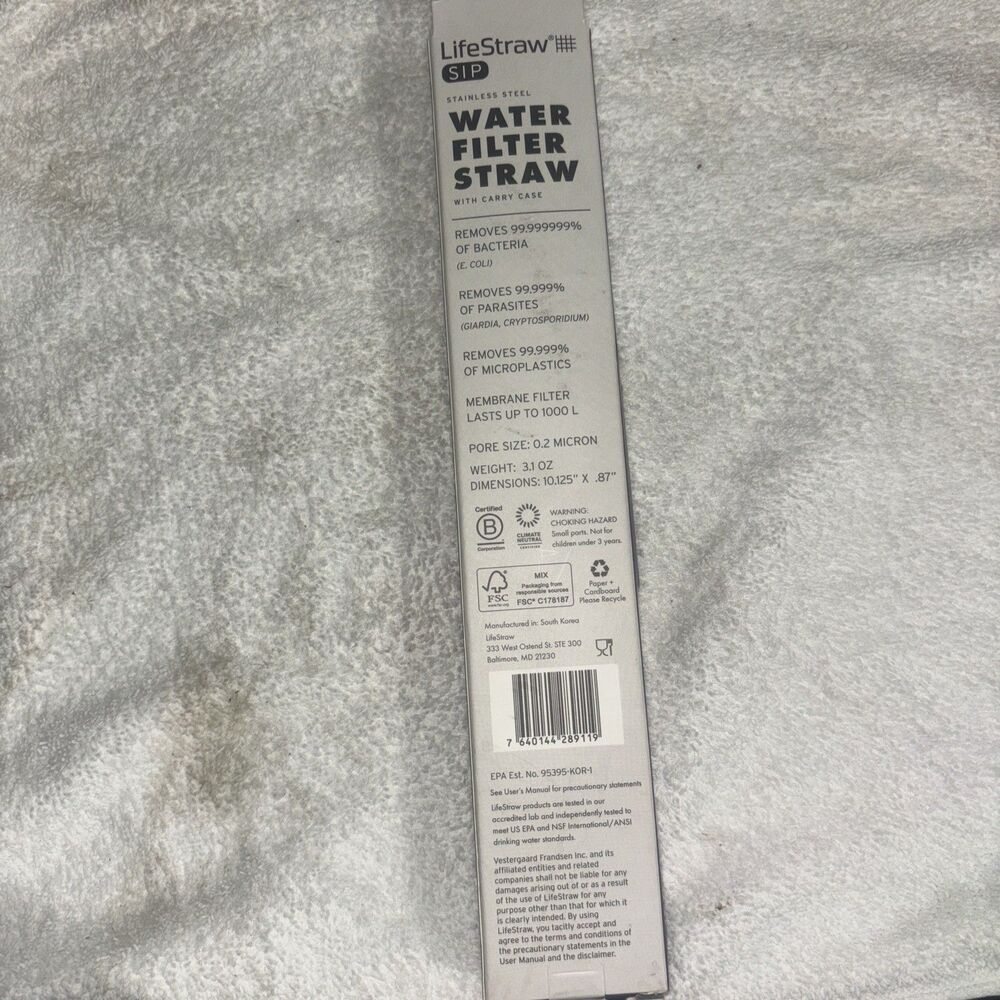 LifeStraw SIP STAINLESS STEEL WATER FILTER STRAW W/ CARRY CASE- NEW - Picture 2 of 3